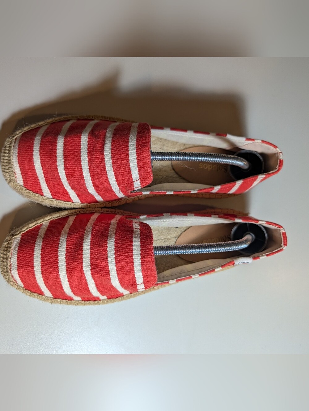 Soludos Striped Red and White Espadrille Slip-Ons - Women Size 10